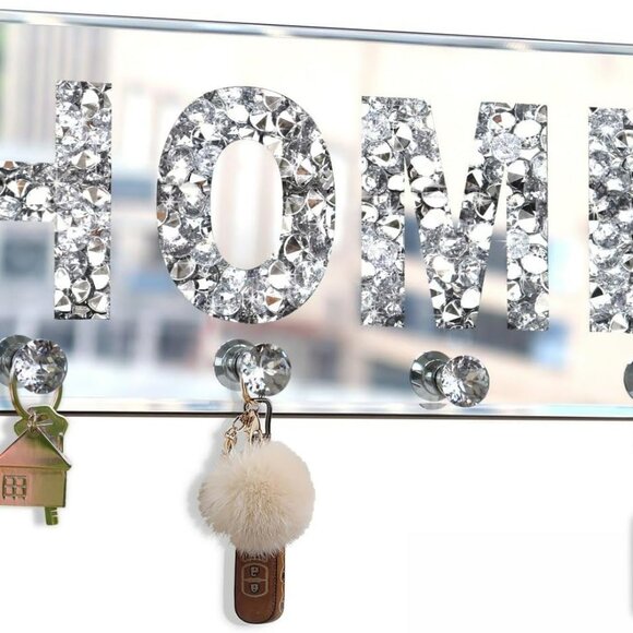 Crush Diamond Mirrored Home Letter Plaque Sign for Wall Decor, Crystal Clear Hoo - Picture 1 of 7